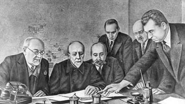 К.А.Круг, Г.М.Кржижановский, Б.И.Угримов, Р.А.Ферман, Н.Н.Вашков, М.А.Смирнов. 1920г.  Заседание комиссии по разработке плана ГОЭЛРО